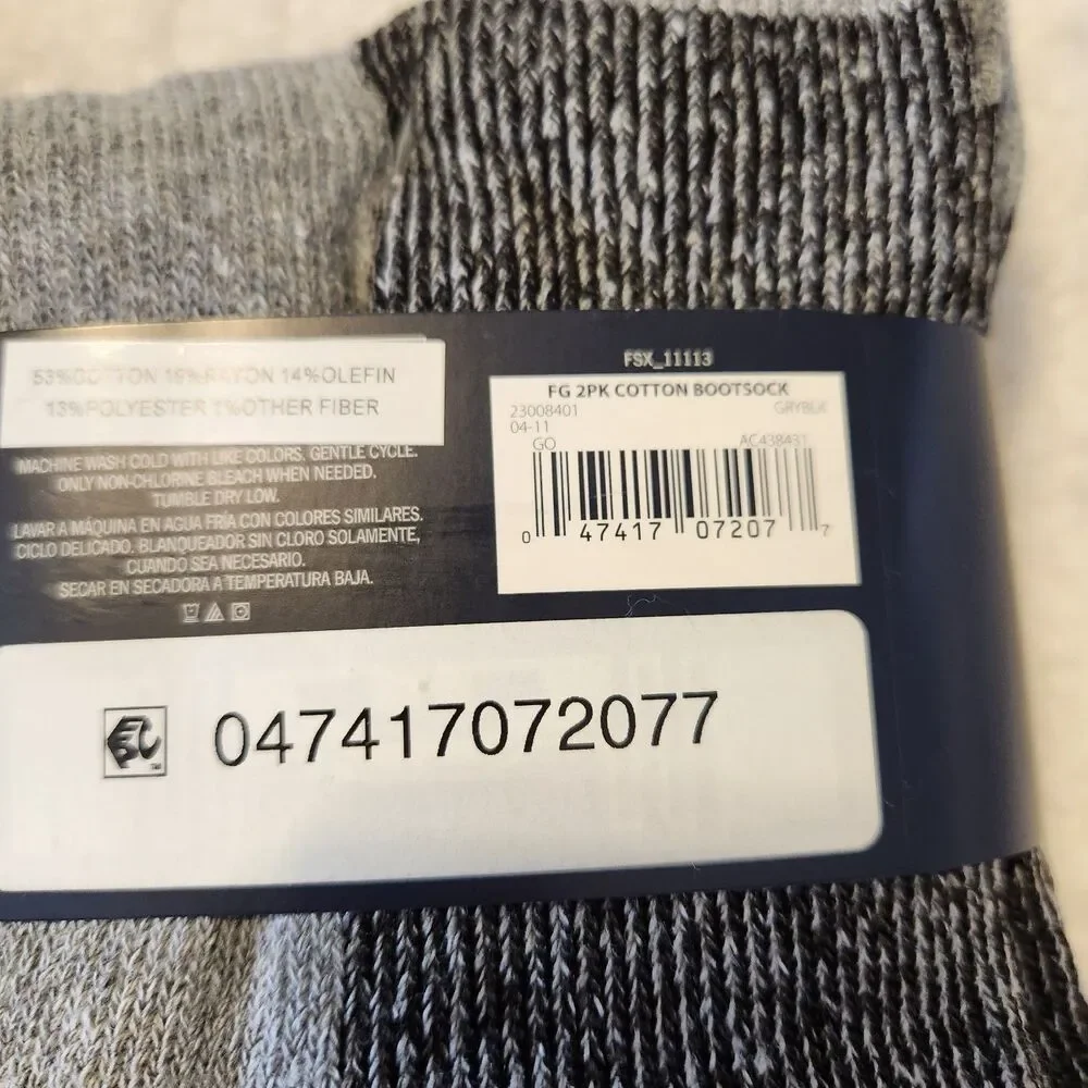 Mixed Lot of 4 Pairs Mens Faded Glory Gray Winter Boot Socks Size 6-12 NEW
